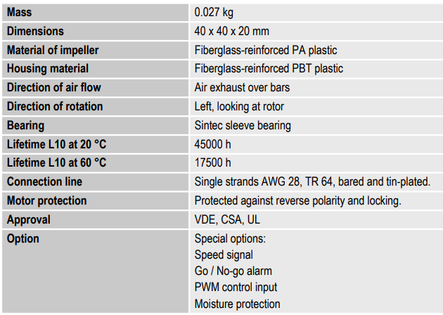 Техническое описание Ebmpapst 414 H 40x40x20 мм