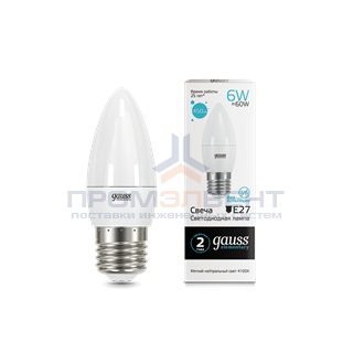 Лампа Gauss Elementary Свеча 6W 450lm 4100K Е27 LED 1/10/100