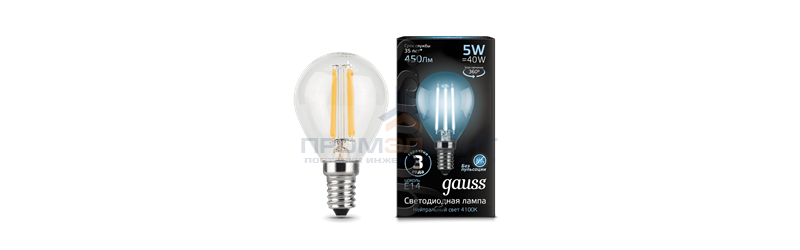 Gauss LED Filament Globe E14 5W 4100K 1/10/50