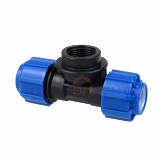 Тройник с переходом на внутреннюю резьбу Политэк - 50 x 2" (винтовой, для труб ПНД)