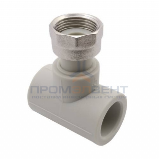 Тройник с переходом на накидную гайку FV-Plast - 20 x 3/4" (для полипроп.труб, цвет серый)