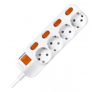 Anam Legrand e-Fren 4 Удлинитель с выключателем+ индивидуальным выкл.,шнур 1.5м, 16A, 250V