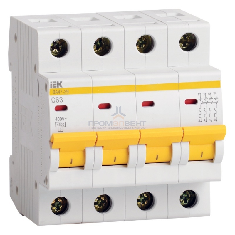 Автоматический выключатель ВА47-29 4Р 50А 4,5кА характеристика С ИЭК (автомат)